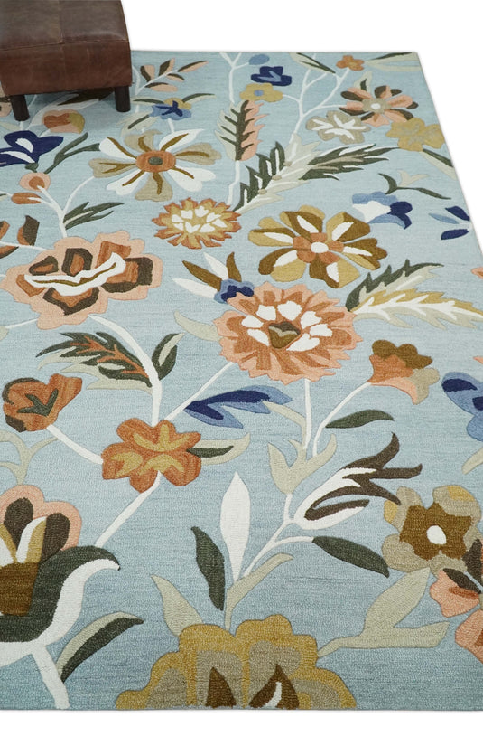 Custom Made Premium Colorful Floral Pattern Hand Tufted  Wool Area Rug