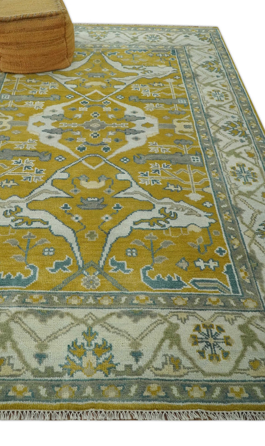 Custom Made Hand Knotted Turkish Oushak Ivory, Gray And Olive Wool Area Rug