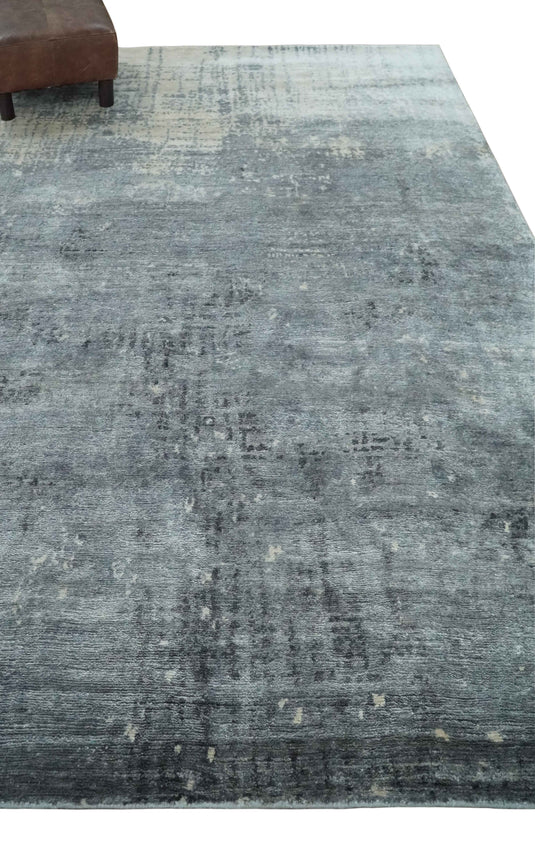 Modern Abstract Gray And Charcoal Hand Knotted 5.9x8.5 ft Bedroom, Living Room Rug Bamboo Silk Area Rug