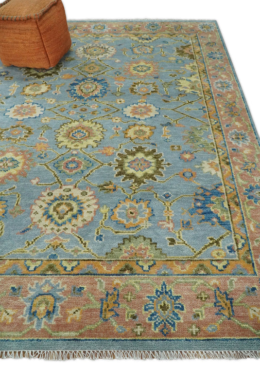 Hand Knotted Traditional Oushak Rug Blue and Rust 3X5,4x6, 5x8, 6x9, 8x10, 9x12,10x14 and 12x15 ft Ideal for Living, Bedroom, and Dining Rooms | CP131S