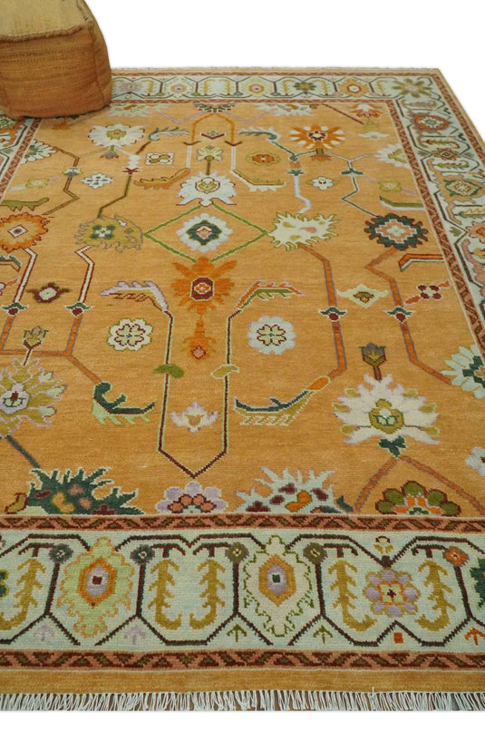 Hand Knotted Oriental Heriz Serapi Rug Orange and Ivory Multi Size Ideal for Living, Bedroom, and Dining Room