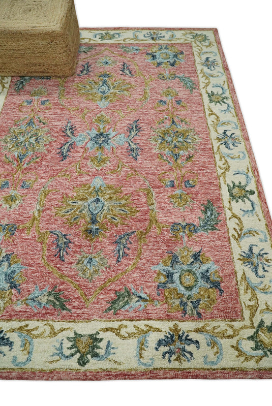 Custom Made Oushak Pattern Peach And Ivory Hand Tufted Wool Area Rug