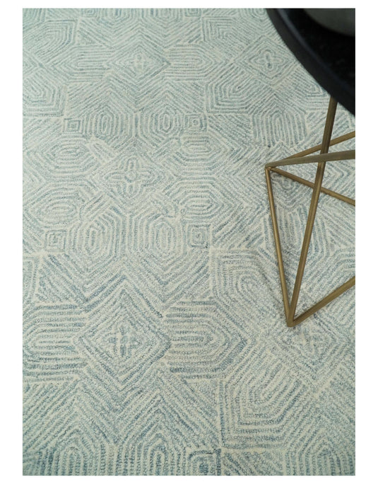 Custom Made Modern Moroccan Ivory And Gray Hand Tufted Wool Area Rug