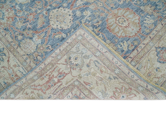 Blue And Beige Vintage Traditional Handknotted Persian Rug Made with Wool | Oxidised,DIstressed low Pile Vintage Rug, Living Room Rug