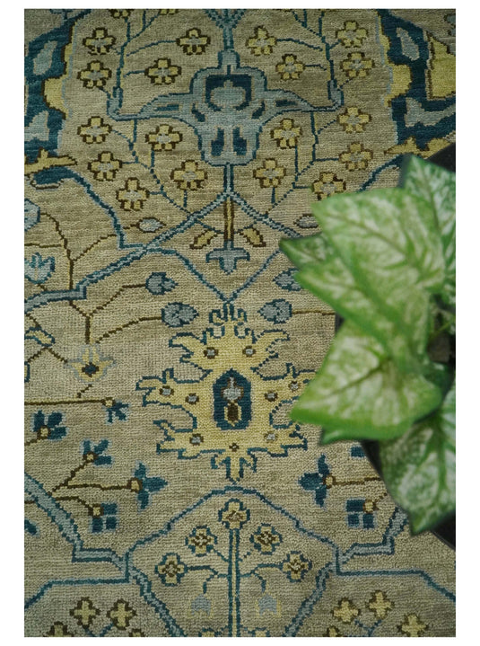 Beige, Blue And Gold Oriental Oushak Hand Knotted 6x9, 9x12 ft Wool Rug, Living Room | CP603