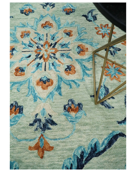 Custom Made Traditional Beige And Blue Hand Tufted Wool Area Rug