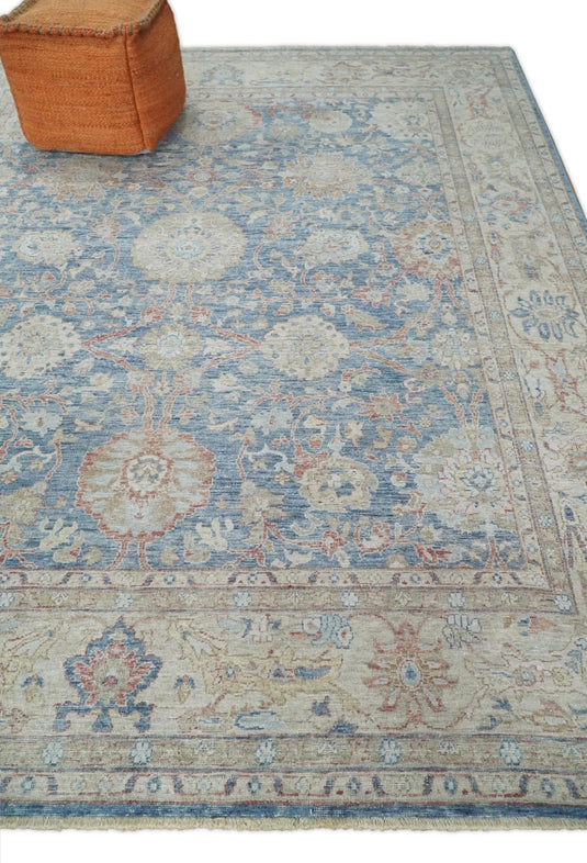 Blue And Beige Vintage Traditional Handknotted Persian Rug Made with Wool | Oxidised,DIstressed low Pile Vintage Rug, Living Room Rug