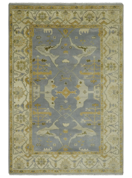 Custom Made Hand Knotted Silver, Beige And Cream Oriental Oushak Wool Area Rug