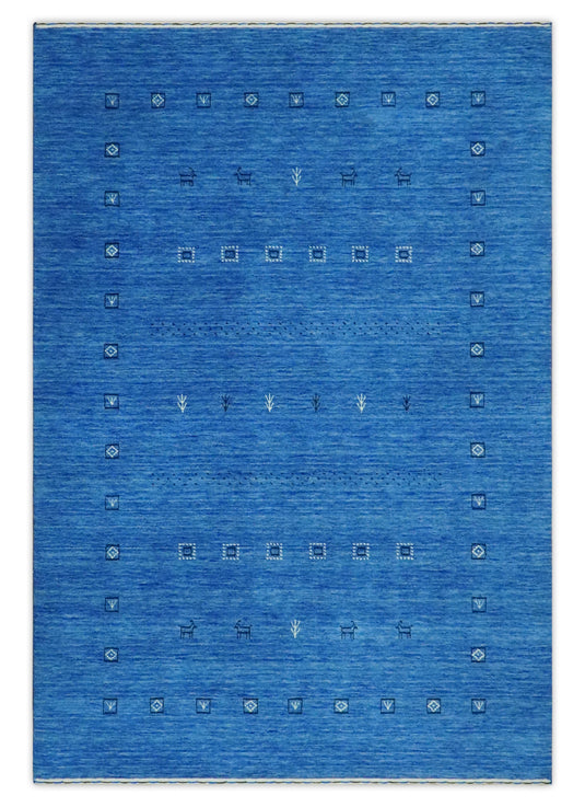 Custom Made Solid Blue Lori Gabbeh Handloomed Wool Area Rug