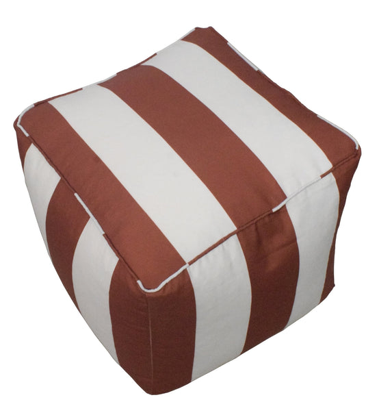 Terracotta Nautical Stripes Polyester Outdoor Ottoman Pouf Footstool, Seat, Foot Rest Living Room, Bedroom