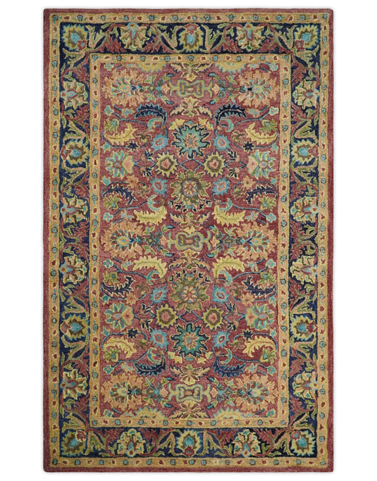 Custom Made Colorful Antique Hand Tufted Wool Area Rug