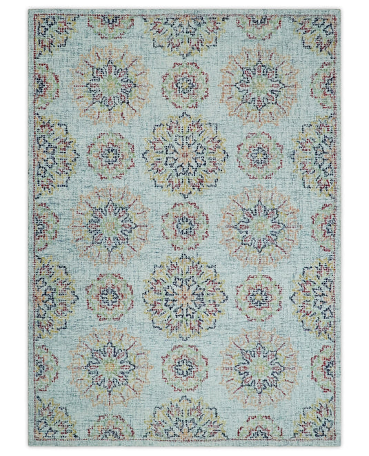 Custom Made Traditional Floral Colorful Gray, Olive, Maroon And Blue Hand Tufted Wool Area Rug