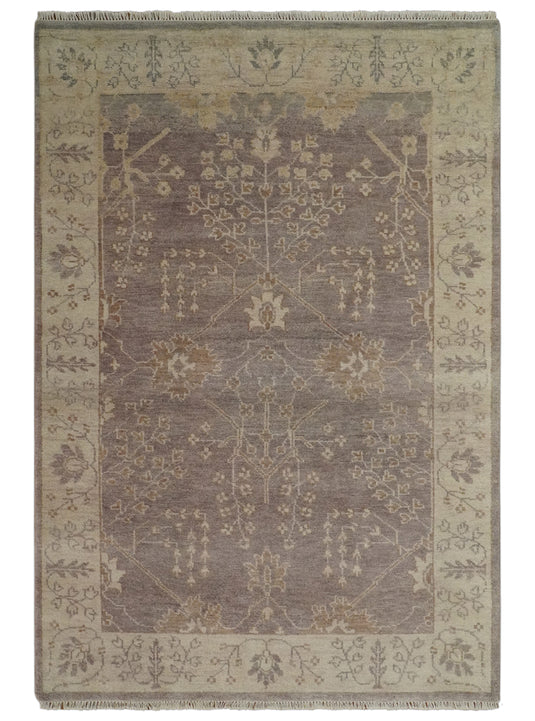 Custom Made Hand Knotted Beige And Brown Tree of Life Wool Area Rug