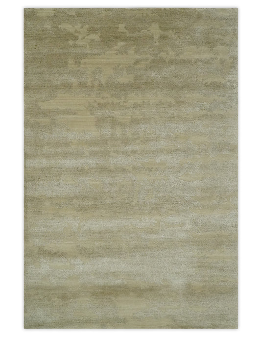 Abstract Pattern Hand knotted Light Brown and Gray 4x6 ft Bedroom, Living Room Rug Wool and Art Silk Area Rug