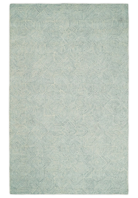 Custom Made Modern Moroccan Ivory And Gray Hand Tufted Wool Area Rug