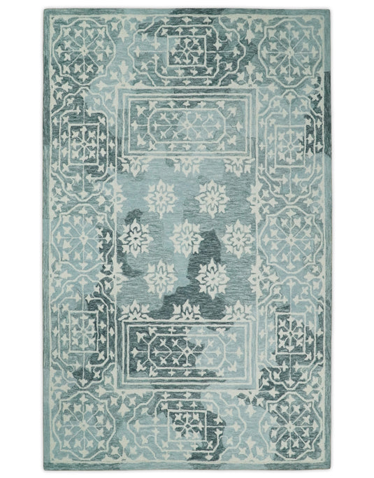 Custom Made Traditional Pattern Gray And Ivory Hand Tufted Wool Area Rug