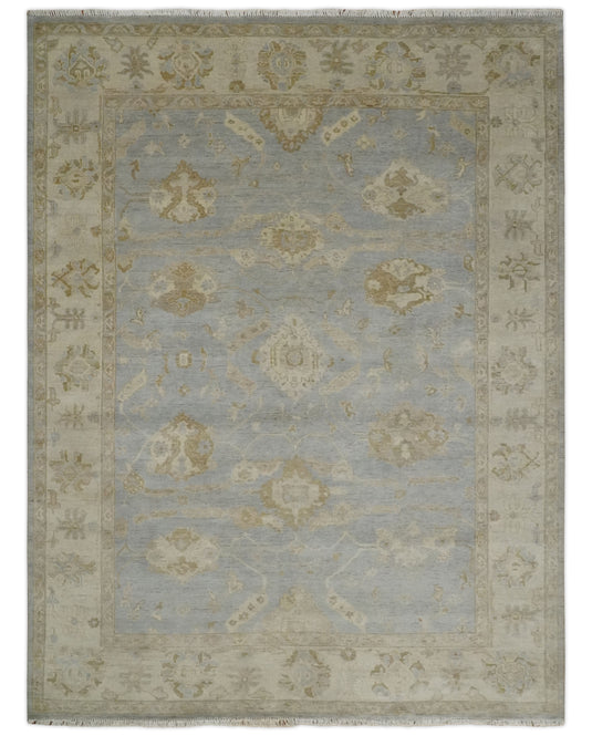 Hand Knotted Traditional Oushak Silver, Gray, Beige and Ivory 9x12 ft Bedroom, Living Room Rug ,wool Area Rug