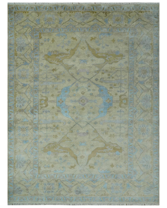 Traditional Vintage Oushak Hand knotted Beige and Blue 9x12 wool Area Rug