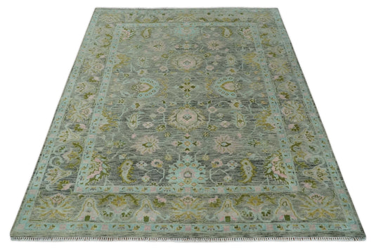 Antique Look Hand Knotted Oriental Oushak Rug Grey and Green Multi Size Ideal for Living, Bedroom, and Dining Rooms | CP1780