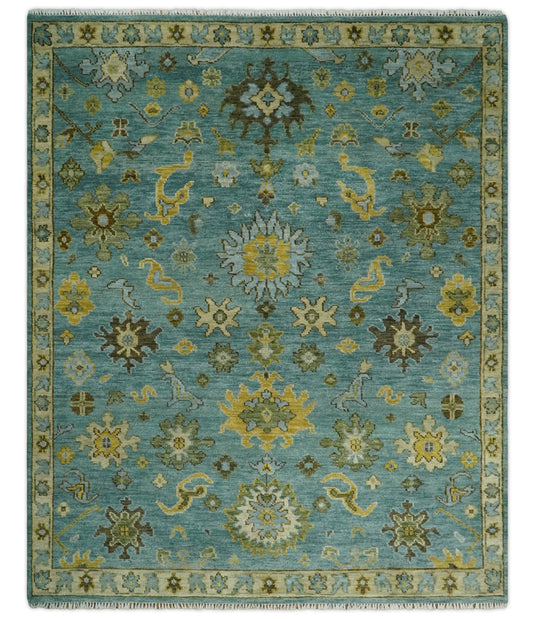 Blue and Moss Green Vintage Persian Hand Knotted, Antique Oushak 5x8, 6x9, 8x10, 9x12, 10x14, 12x15 Wool Rug, Living Room | CP815S