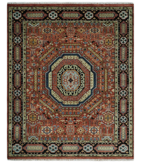 Hand Knotted Medallion Mamluk Rug Rust and Black 5x8, 6x9, 8x10, 9x12, 10x14, and 12x15 Ideal for Living, Bedroom, and Dining Rooms | CP103S