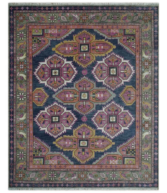 Hand knotted Grey and Pink Multi Size Traditional Heriz Serapi wool area rug | CP1801