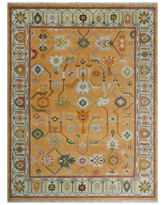 Hand Knotted Oriental Heriz Serapi Rug Orange and Ivory Multi Size Ideal for Living, Bedroom, and Dining Room