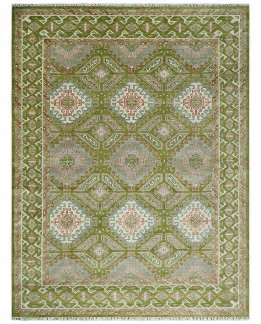 Traditional Oriental Hand Knotted Green and Ivory 9x12 ft Ideal for Living, Bedroom, and Dining Rooms | CP2011912S