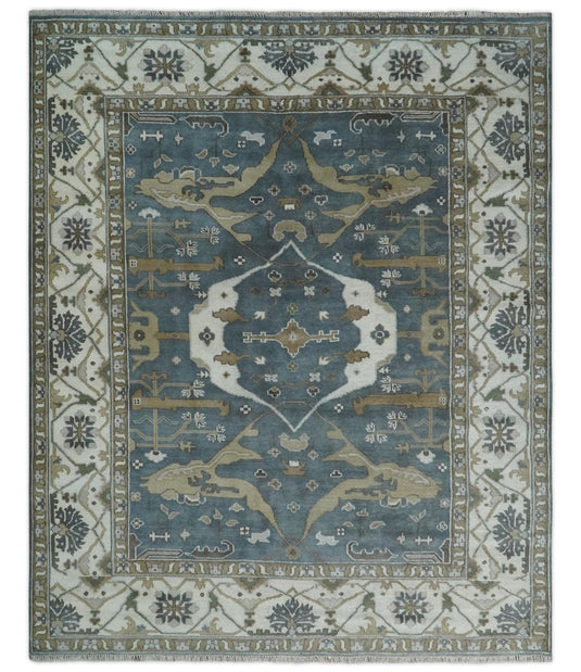 Traditional Oriental Oushak Hand Knotted Charcoal, Ivory and Olive 8x10 ft Ideal for Living, Bedroom, and Dining Rooms | CP2000810S