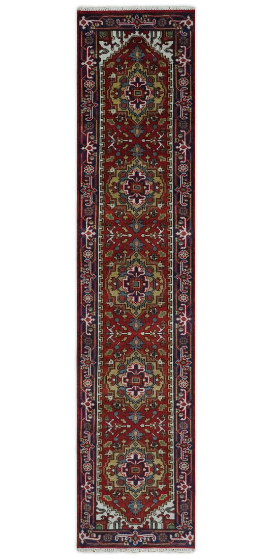 Hand Knotted Heriz Serapi Rug Rust , Ivory and Blue 2.6x12 ft Ideal for Living, Bedroom, and Dining Rooms | CP19152612