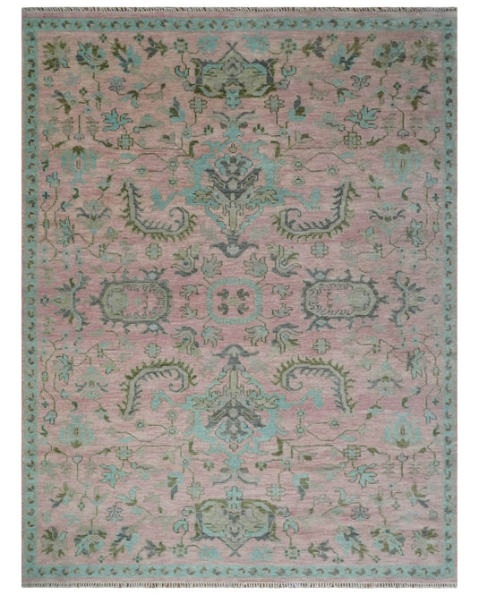 Hand Knotted Oushak Rug Pink and Aqua Multi Size Ideal for Living, Bedroom, and Dining Rooms |CP1712