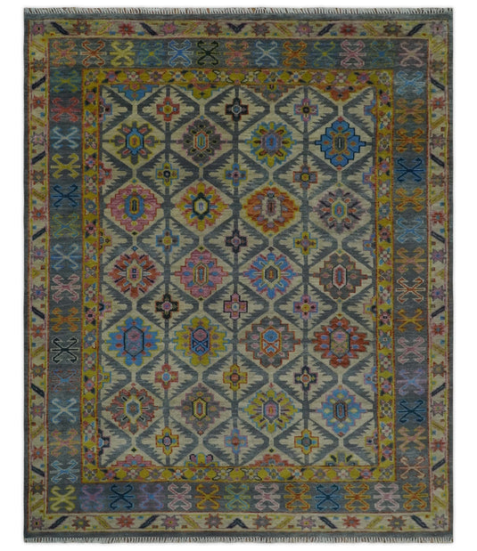 Hand Knotted Oriental Oushak Rug  Beige,Grey and Mustard Multi Size Ideal for Living, Bedroom, and Dining Room