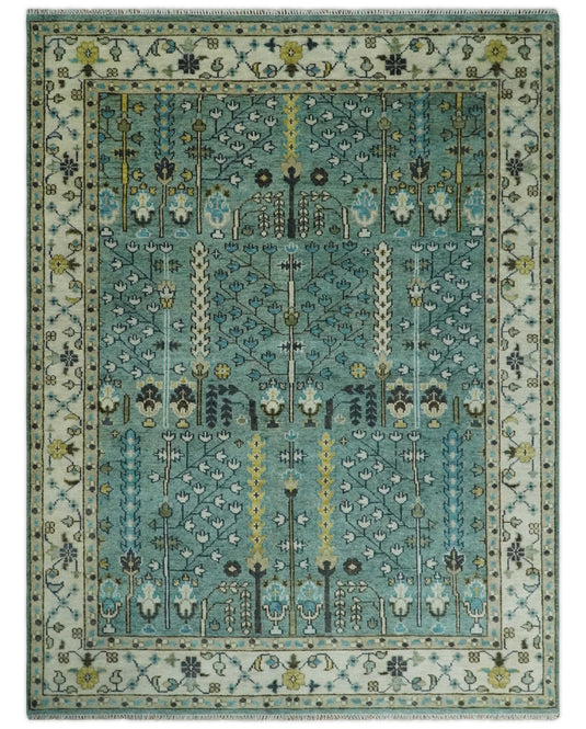 Turkish Wool Oushak Rug, Blue and Ivory Hand Knotted Multi Size Vintage Persian Rug, Bedroom, Living Room Rug - CP599