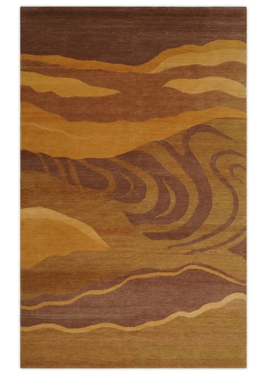 Traditional Handloom Brown , Rust and Olive 5x8 ft Bedroom, Living Room Rug , Wool  Area Rug AAOC558