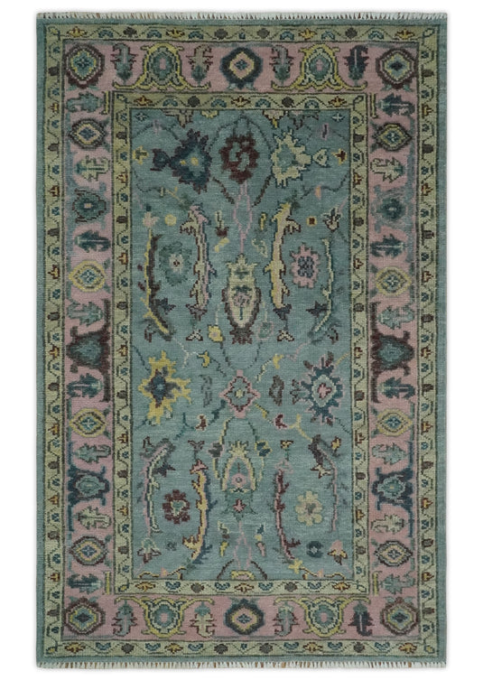 Blue and Pink Traditional Persian Oushak Hand Knotted 5x8, 6x9, 8x10, 9x12, 10x14 Wool Rug, Living Room | CP693S