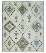 Moroccan Hand Woven Ivory, Brown and Blue 8x10 ft Bedroom, Living Room Rug, Wool Area Rug