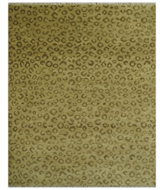 Custom Made Hand Knotted Brown And Tan Leopard Print Wool Area Rug