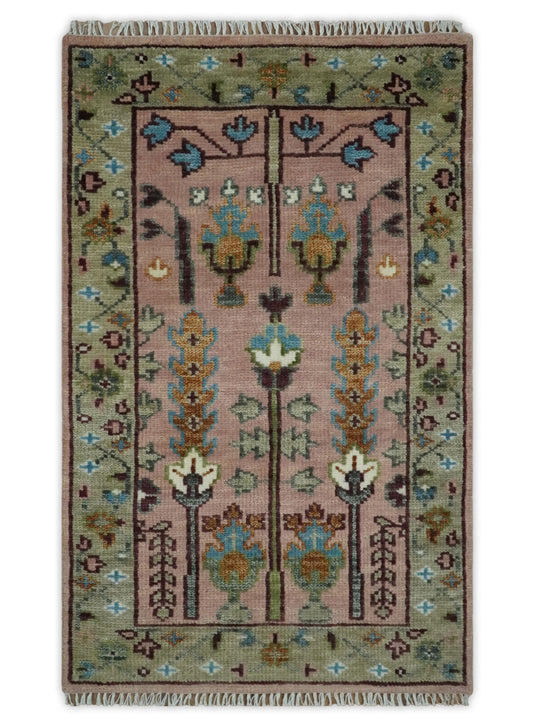 Pink,Olive and Beige Tree of Life Vintage Hand Knotted, Antique Turkish 5x8, 6x9, 8x10, 9x12, 10x14, 12x15 Wool Rug, Living Room Rug CP684S