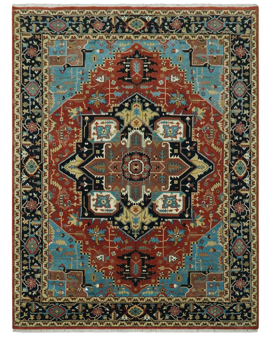 Blue, Black, Rust And Beige Traditional Serapi Hand Knotted Wool Rug 9x12 ft Ideal for Living, Bedroom And Dining Rooms | CP2455912