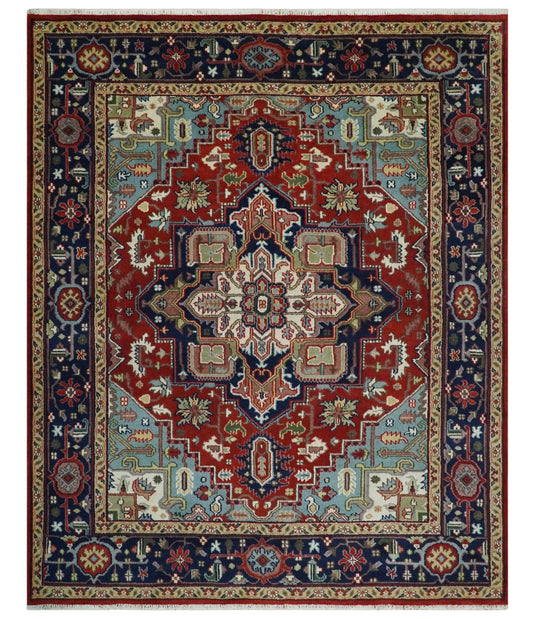 Antique Heriz Serapi Rug, Rust and Blue Traditional Rug, Hand Knotted 3x5, 5x8, 6x9, 8x10, 9x12, Living Room and Bedroom Rug | CP190S