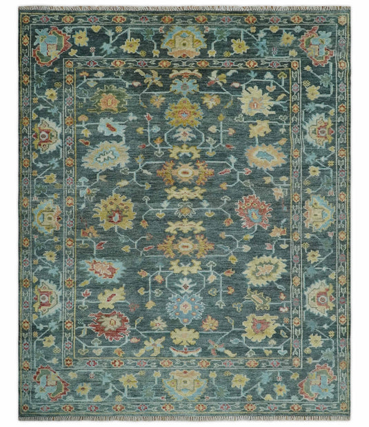 Hand Knotted Oriental Oushak Rug Grey, Beige and Aqua Multi Size Ideal for Living, Bedroom, and Dining Room CP2039