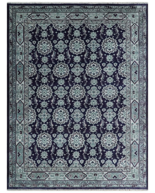 Antique Oushak Hand knotted Black and Silver 9x12 ft Bedroom, Living Room Rug ,wool Area Rug