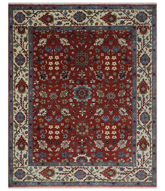 Traditional Oriental Oushak Hand knotted Red and Ivory 8x10 and 9x12 ft Bedroom, Living Room Rug ,wool Area Rug