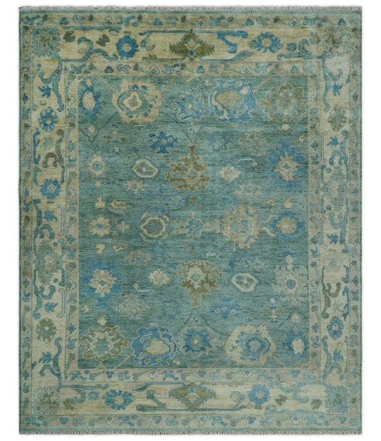 Hand Knotted Oushak Rug Blue, Beige and Green Multi Size Ideal for Living, Bedroom, and Dining Room