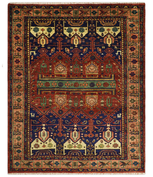 Traditional Antique Vintage Persian Hand Knotted Wool Rug Red and Blue 5X8, 6X9, 8X10, 9X12, 10X14 and 12x15  Ideal for Living, Bedroom, and Dining Rooms | CP194S