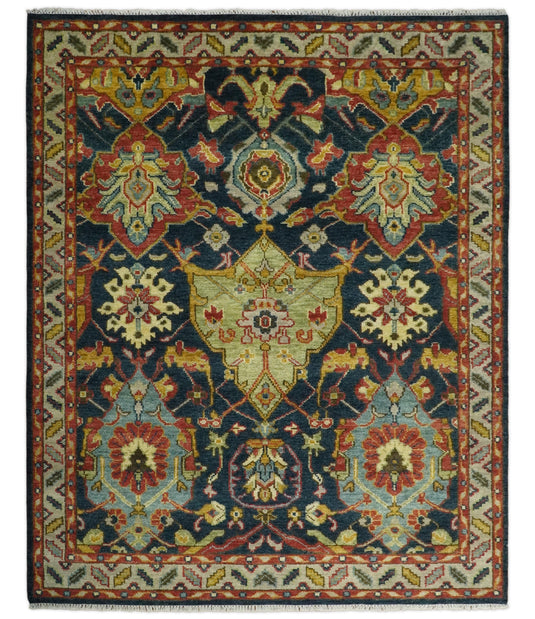 Traditional Antique  Persian Hand Knotted Oushak Rug Blue and Gold Multi Size Ideal for Living, Bedroom, and Dining Rooms | CP302