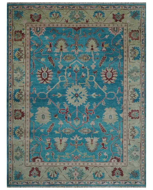 Hand Knotted Oriental Oushak Rug Blue, Pink and Light Green Multi Size Ideal for Living, Bedroom, and Dining Rooms | CP1714