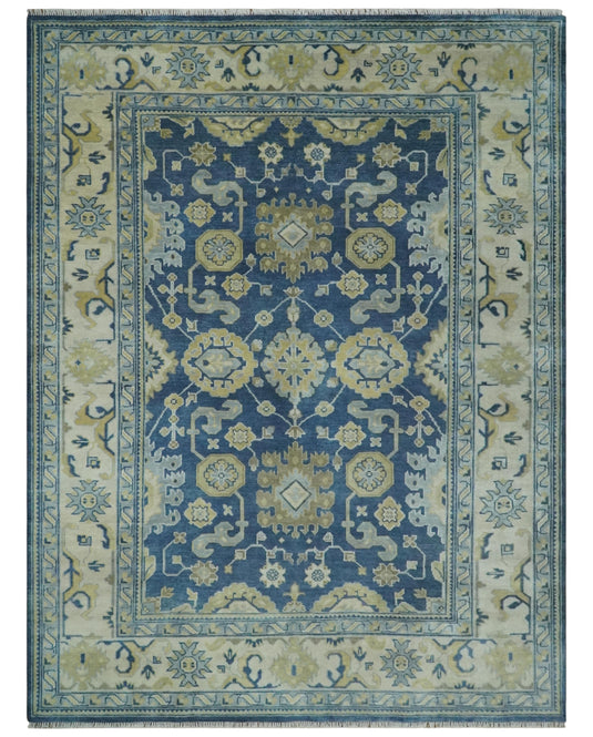 Traditional Oriental Oushak Hand knotted Blue and Beige 9x12 wool Area Rug