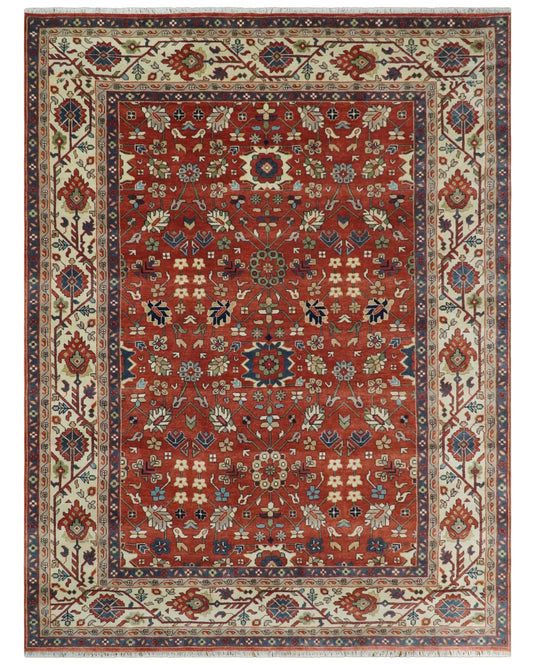 Traditional Oriental Oushak Hand knotted Red and Ivory 8x10 and 9x12 ft Bedroom, Living Room Rug ,wool Area Rug