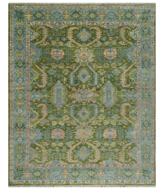 Hand Knotted Floral Oushak Rug Green and Blue Multi Size Ideal for Living, Bedroom, and Dining Rooms | CP1608